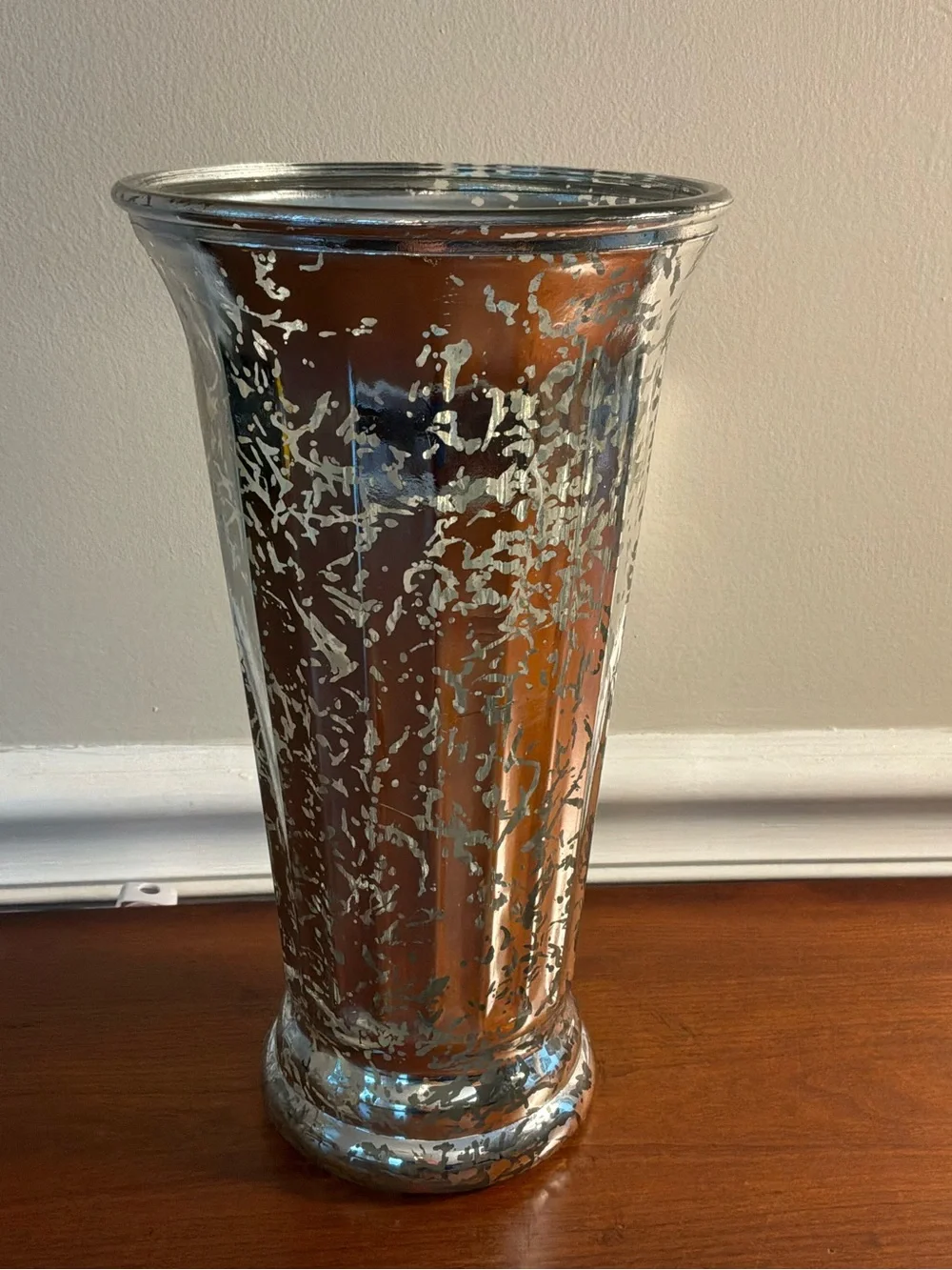 Mercury Silver Glass Flower Flora Vase 10inch Tall
